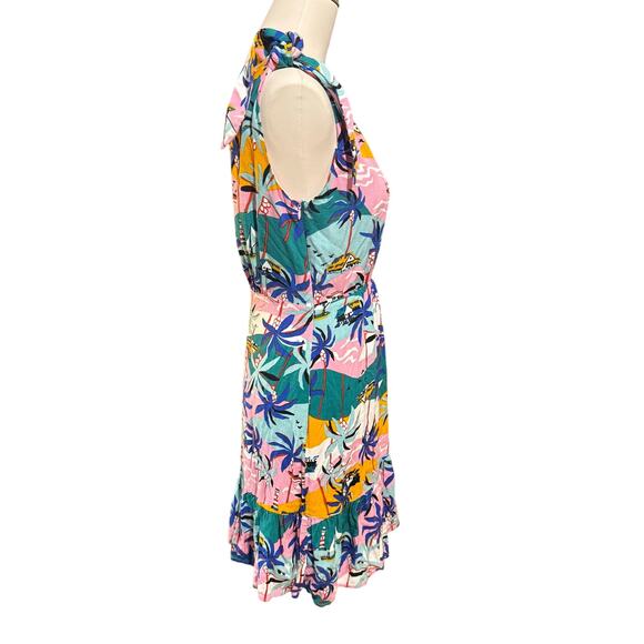 Sam Edelman Tropical Island Print Summer Dress Size 6 Tie Shoulders Palm Trees - Picture 3 of 10